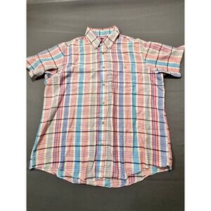 Vintage Par Four Sportswear Mens Plaid Button‎ Down Shirt Short Sleeve Casual XL